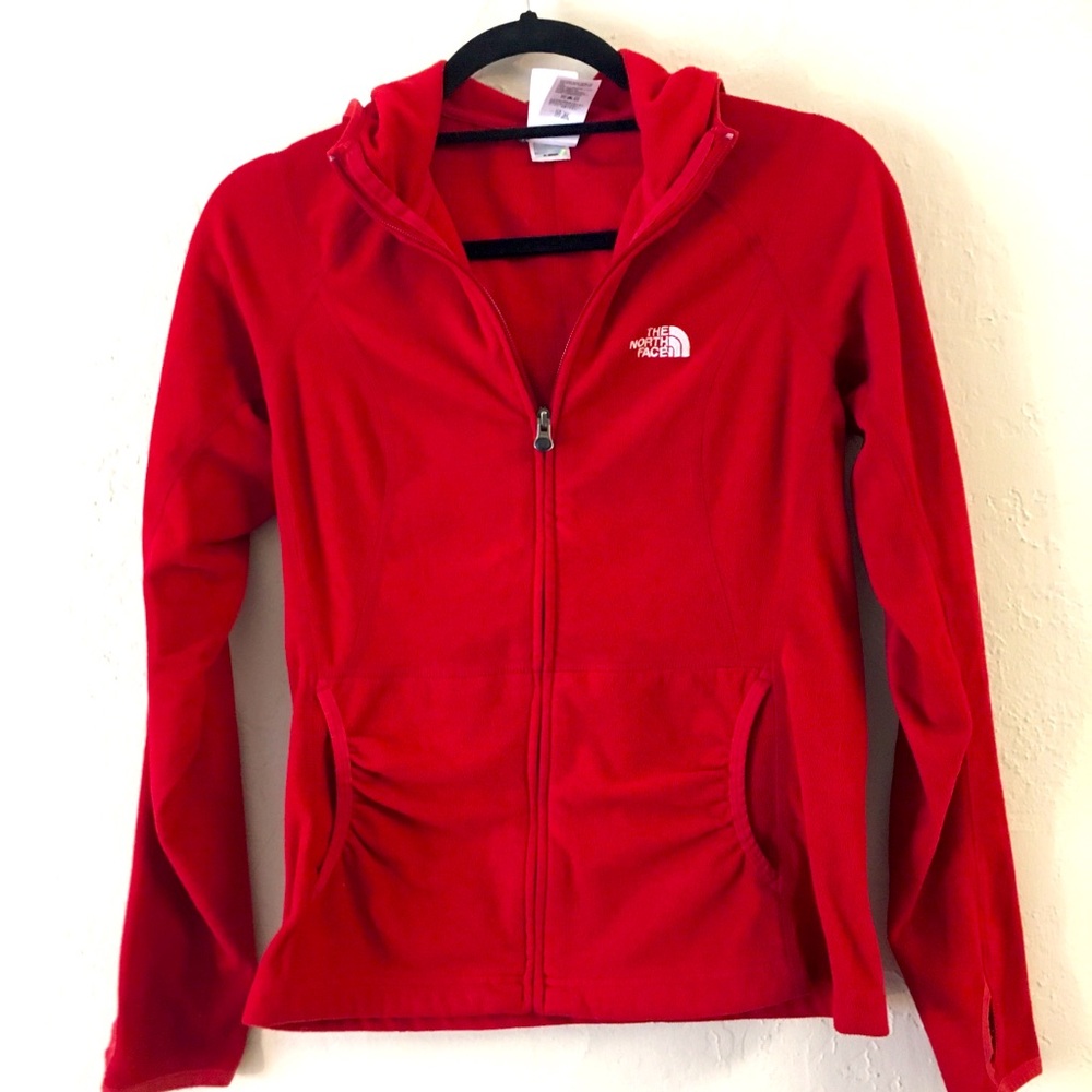 The North Face TKA 100 Full Zip Hoodie Jacket Small Red lightweight Flee…